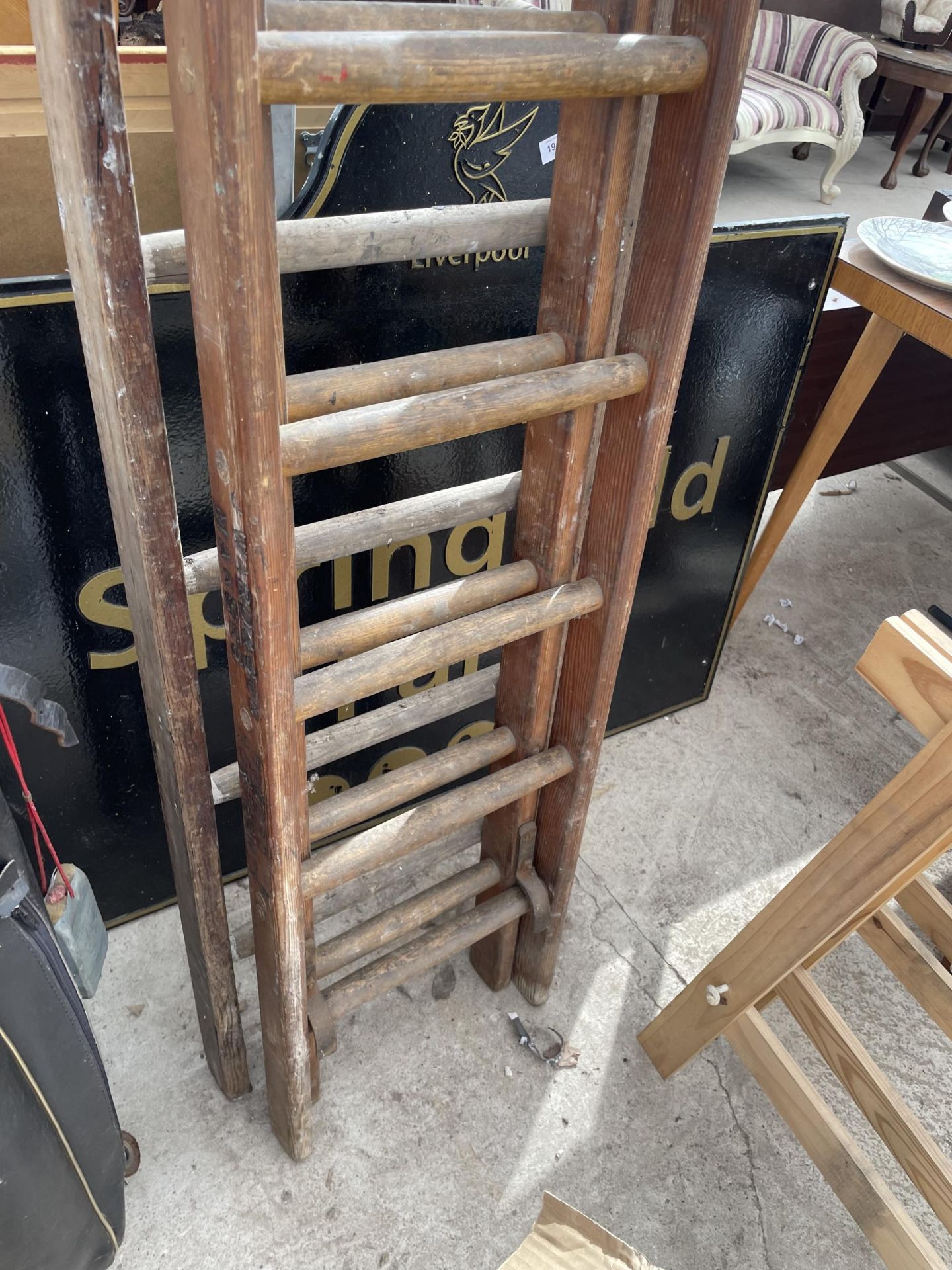 TWO VINTAGE WOODEN LADDERS - Image 2 of 2