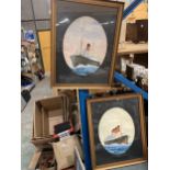 TWO FRAMED WATERCOLOURS ON PAPER DEPICTING SHIPS