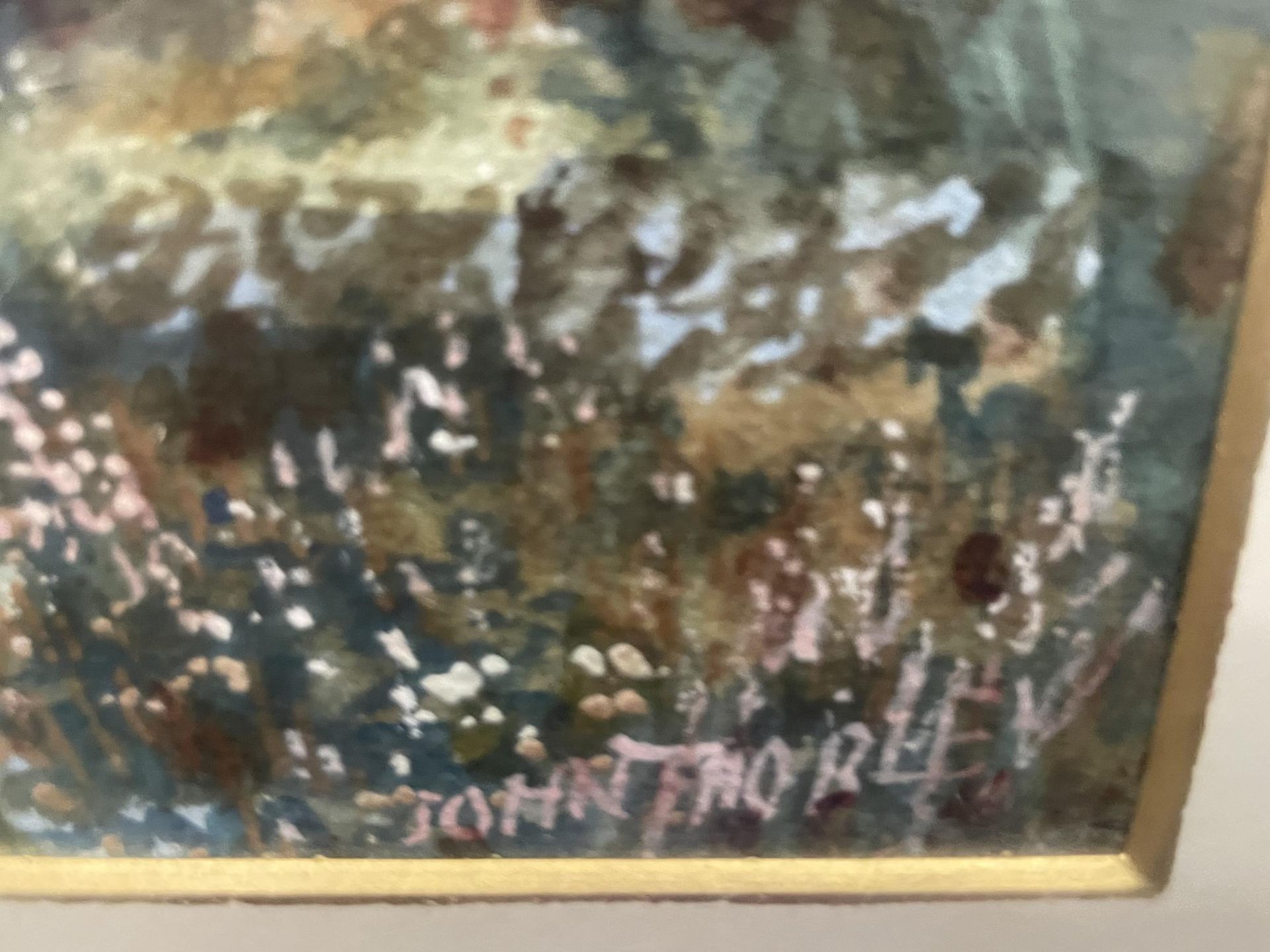 A GILT FRAMED JOHN THORLEY WATERCOLOUR OF A RIVER SCENE, SIGNED LOWER RIGHT CORNER - Image 3 of 3