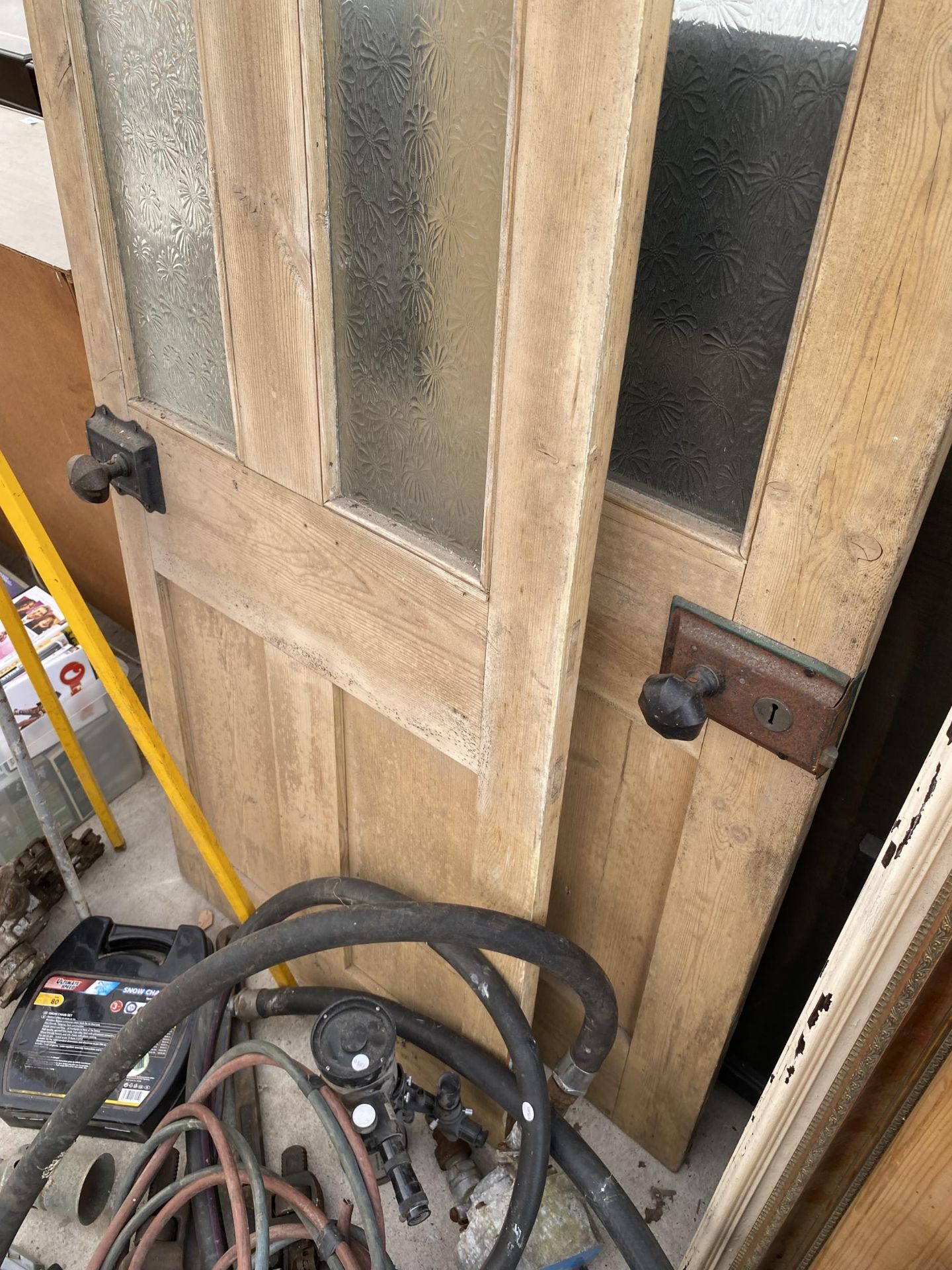 A PAIR OF PINE DOORS WITH GLAZED UPPER PORTION - Image 3 of 3