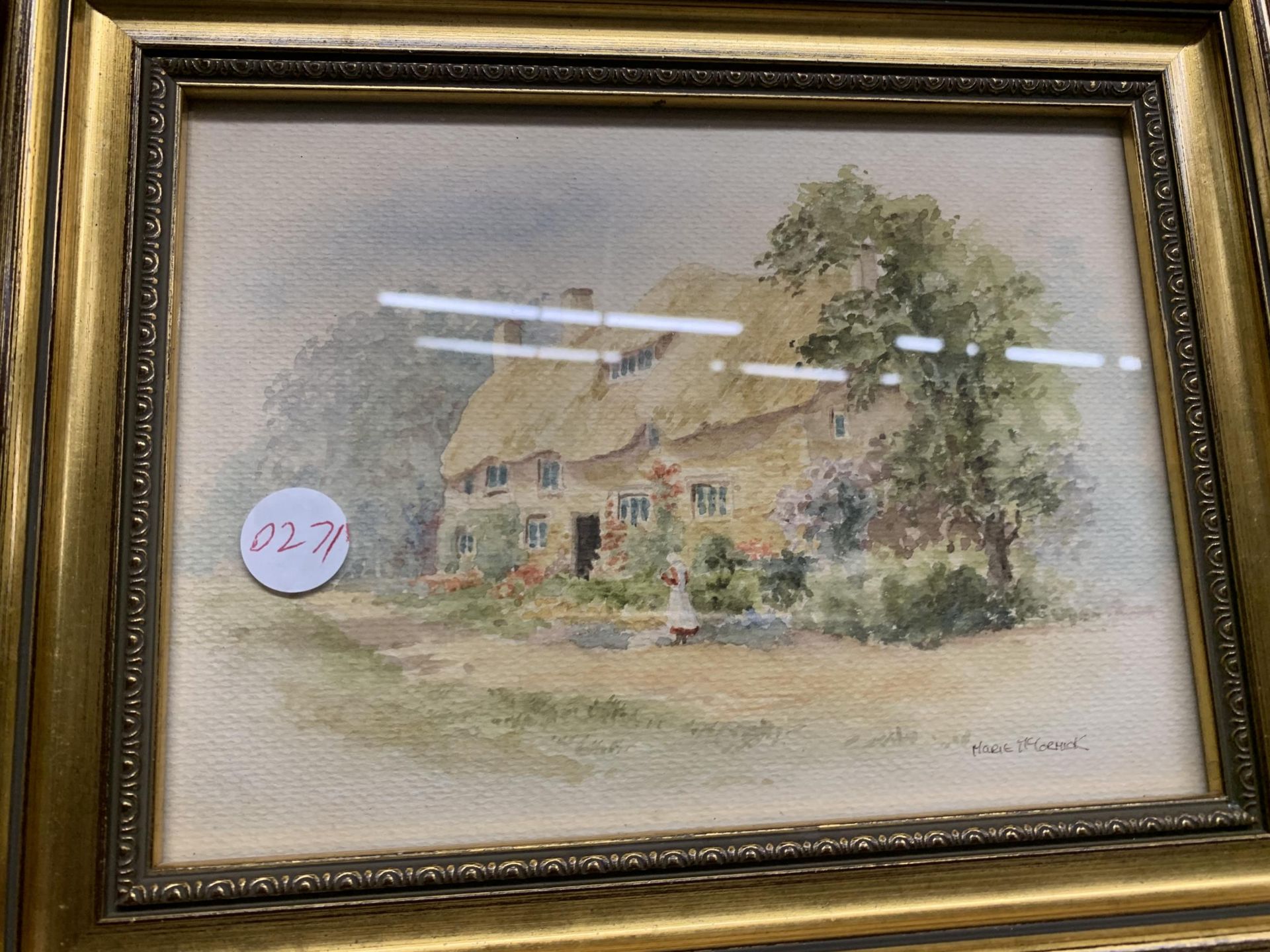 TWO WATERCOLOURS OF COTTAGES BY MARIE McCORMICK OF CONGLETON IN GILT FRAMES 25.5CM X 20.5CM - Image 3 of 3