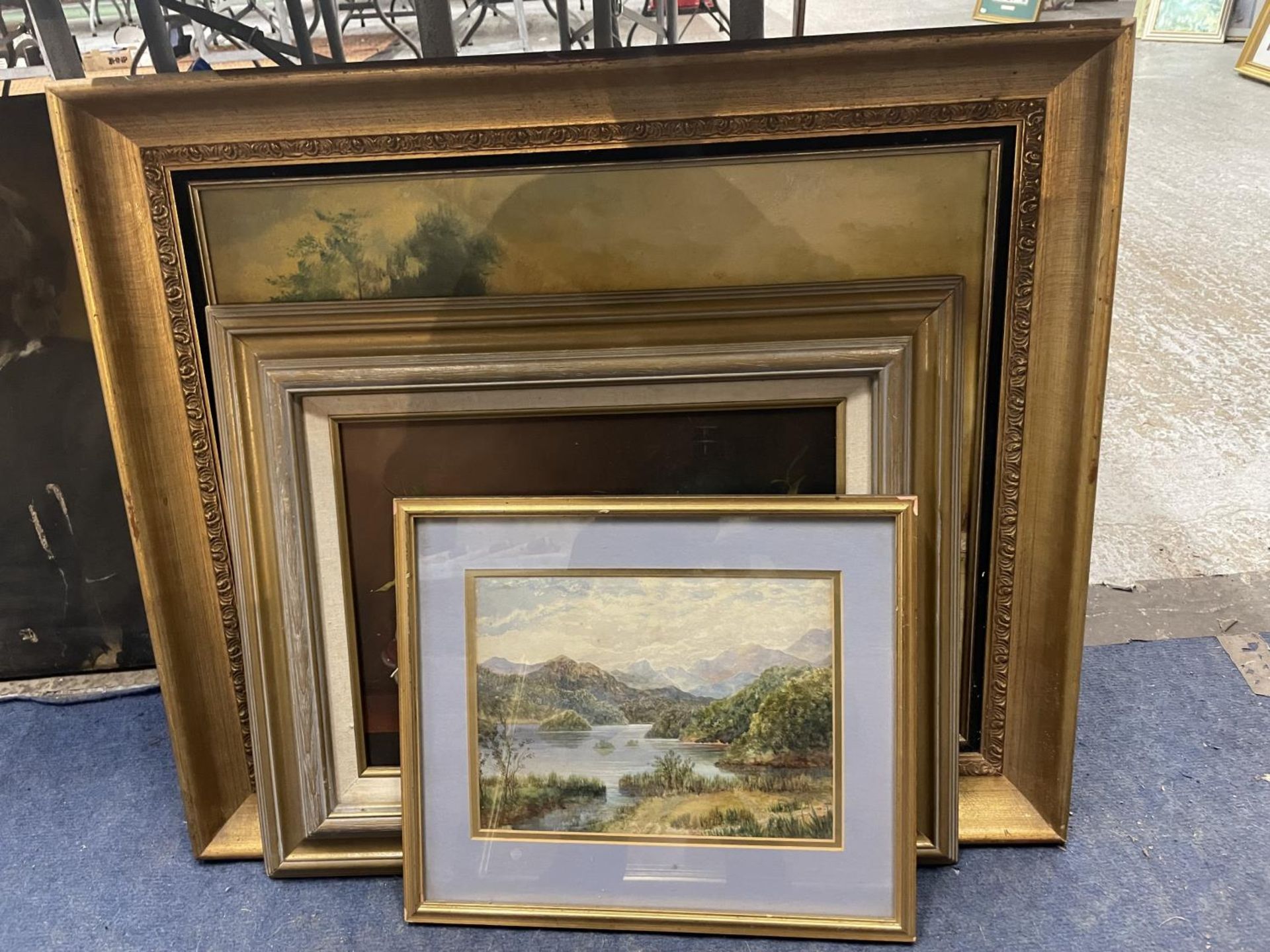 THREE OIL ON CANVAS TOGETHER WITH A FRAMED WATERCOLOUR SCENE