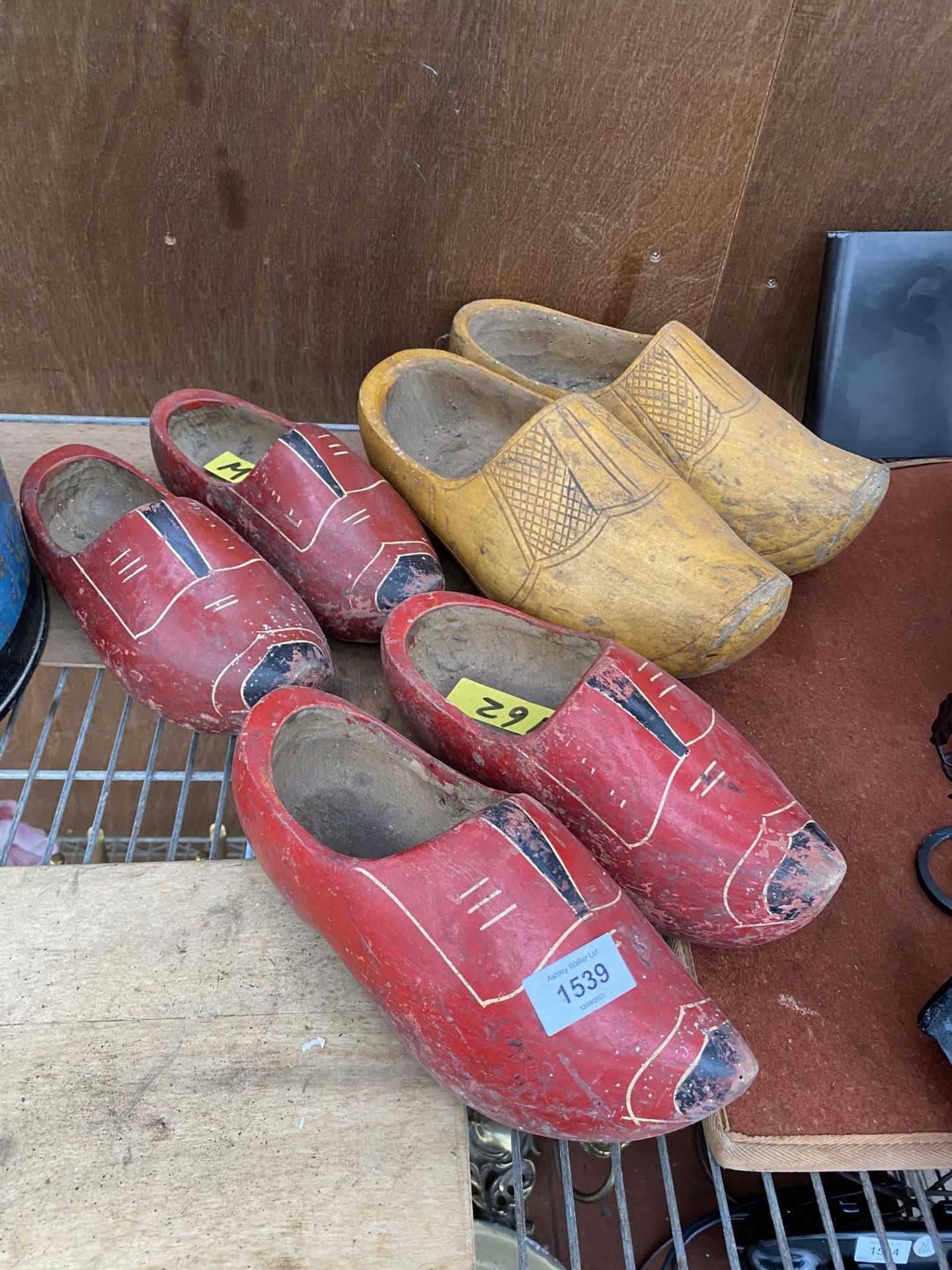 THREE PAIRS OF VINTAGE WOODEN CLOGGS