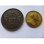 A LARGE BRONZE ECCLESIASTICAL MEDAL CIRCA 1869, 70MM AND A BRONZE CHURCH OF SCOTLAND TRAINING