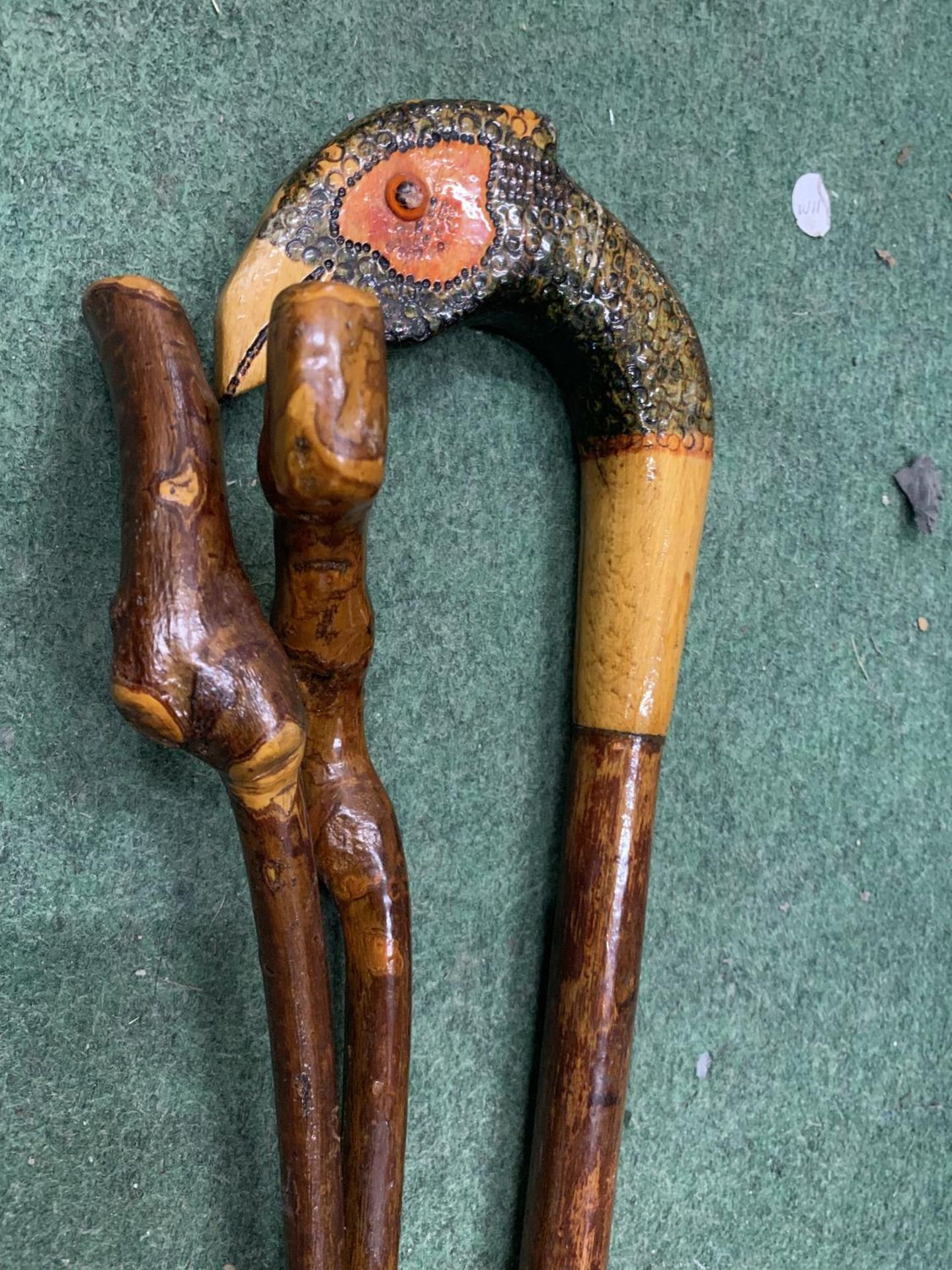 THREE WALKING STICKS, ONE WITH A BIRDS HEAD HANDLE - Image 3 of 3