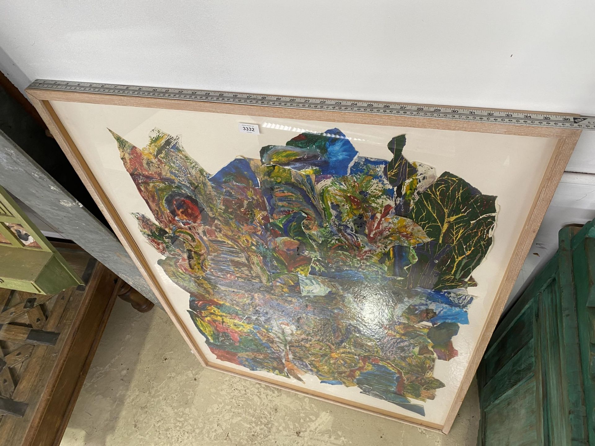 A MODERN FRAMED DECOUPAGE PICTURE OF MAINLY LEAVES + TREES - Image 2 of 3