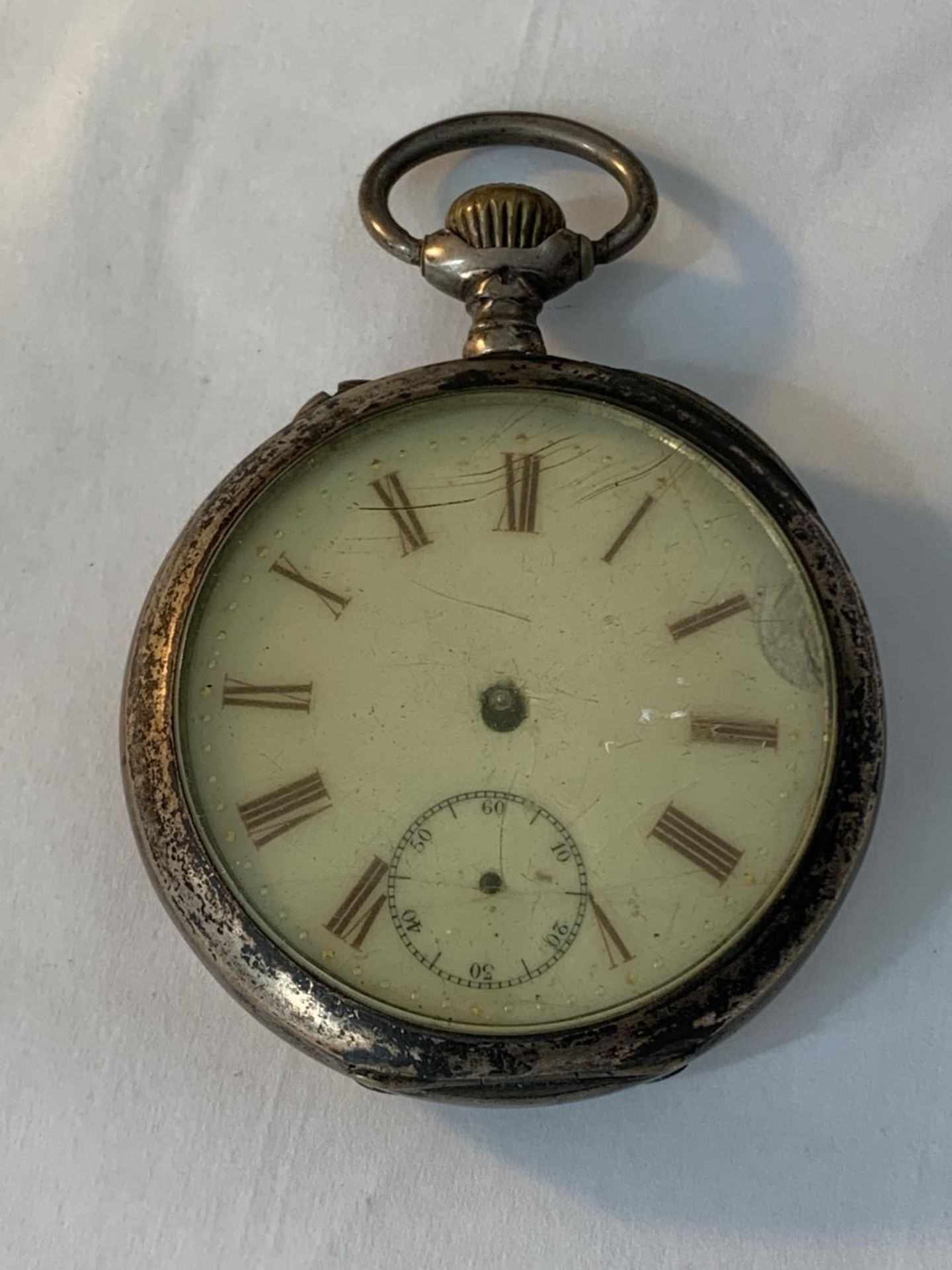 A .800 SILVER POCKET WATCH FOR SPARES OR REPAIR