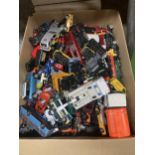 A LARGE QUANTITY OF TOY CARS, TRACTORS, TANKERS, ETC.,