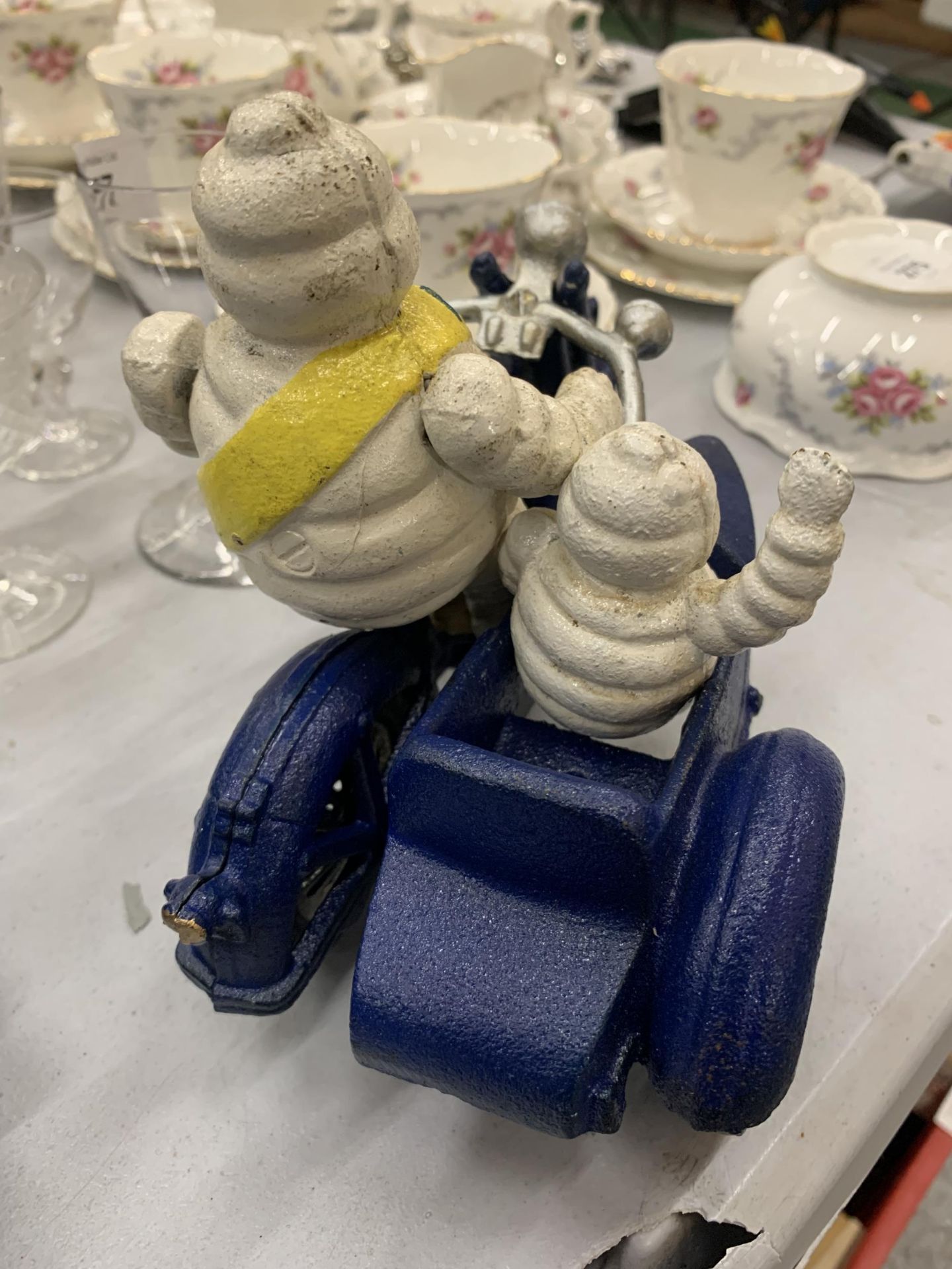 A CAST MICHELIN MAN ON A MOTOR BIKE WITH A SIDE CAR - Image 4 of 5
