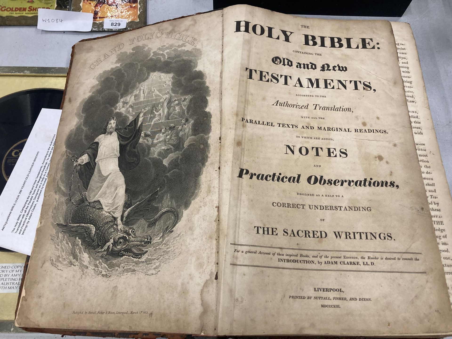 A LARGE ANTIQUARIAN BIBLE OVER 200YEARS OLD PUBLISHED BY NUTTALL, FISHER AND DIXON, LIVERPOOL, 1813 - Image 2 of 7