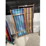 TWO RETRO TEAK FOLDING DECK CHAIRS