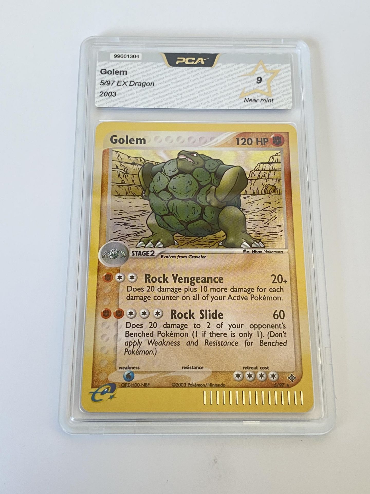 A GRADED POKEMON CARD -GOLEM 5/97 EX DRAGON - PCA GRADE - 9