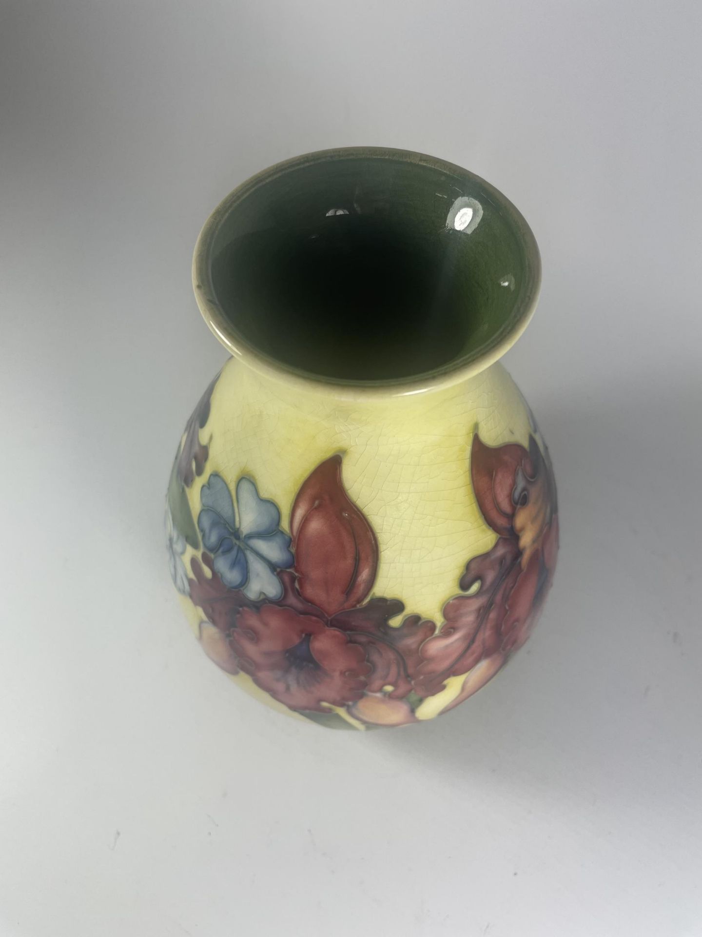 A WALTER MOORCROFT FLORAL ORCHID PATTERN BALUSTER VASE ON YELLOW GROUND (SOME CRAZING) - Image 3 of 4