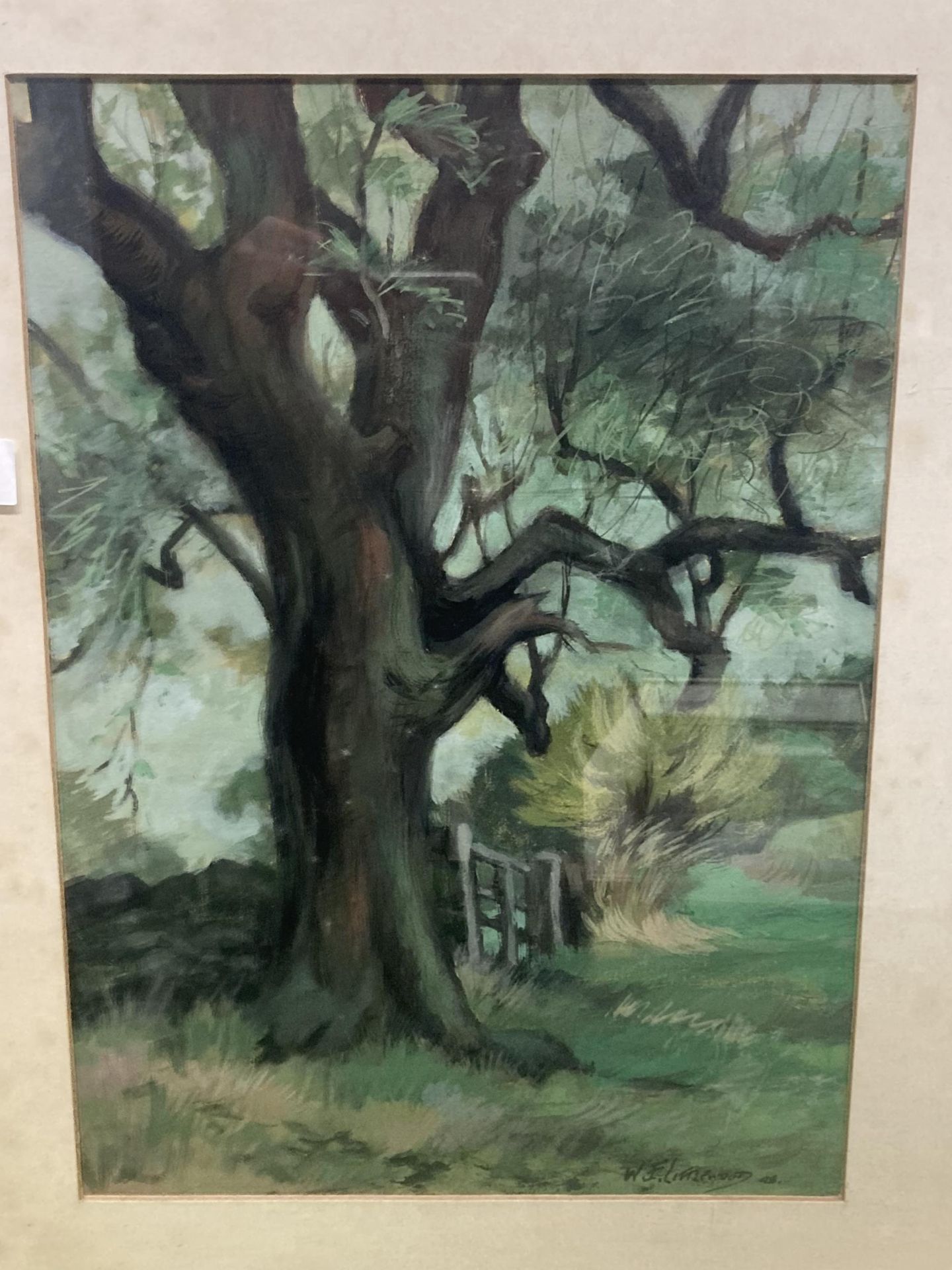 A WATERCOLOUR OF AN OAK TREE SIGNED W F LITTLEWOOD, FRAMED 46CM X 56CM - Image 2 of 3