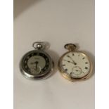 TWO POCKET WATCHES ONE GOLD PLATED