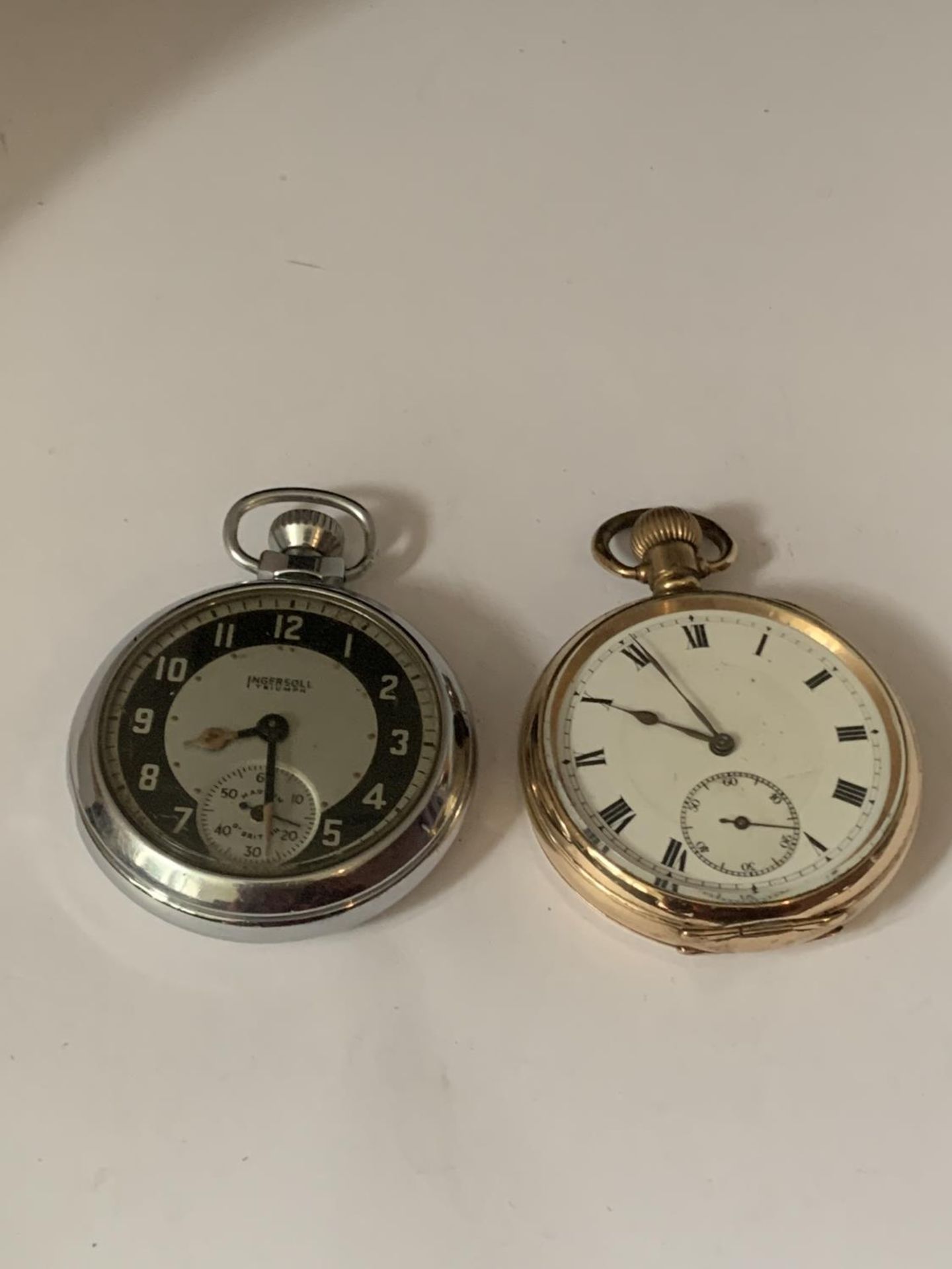 TWO POCKET WATCHES ONE GOLD PLATED