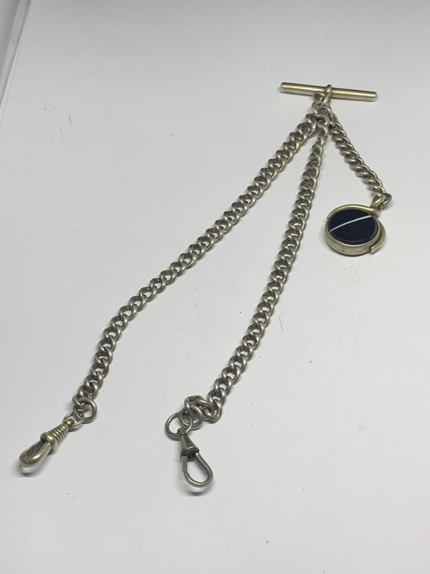 A DOUBLE ALBERT WATCH CHAIN AND FOB