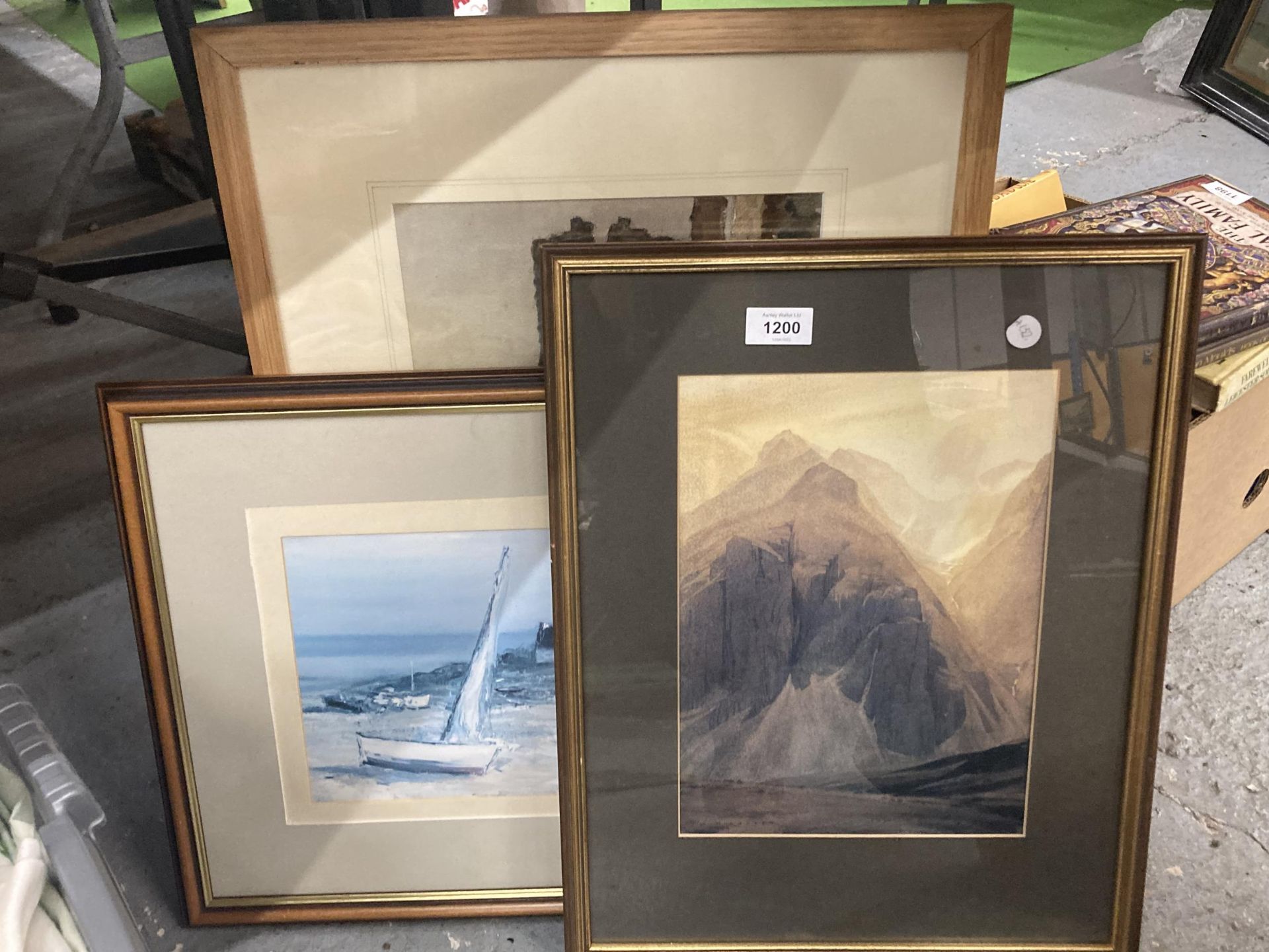 THREE FRAMED PRINTS TO INCLUDE ONE OF BOATS