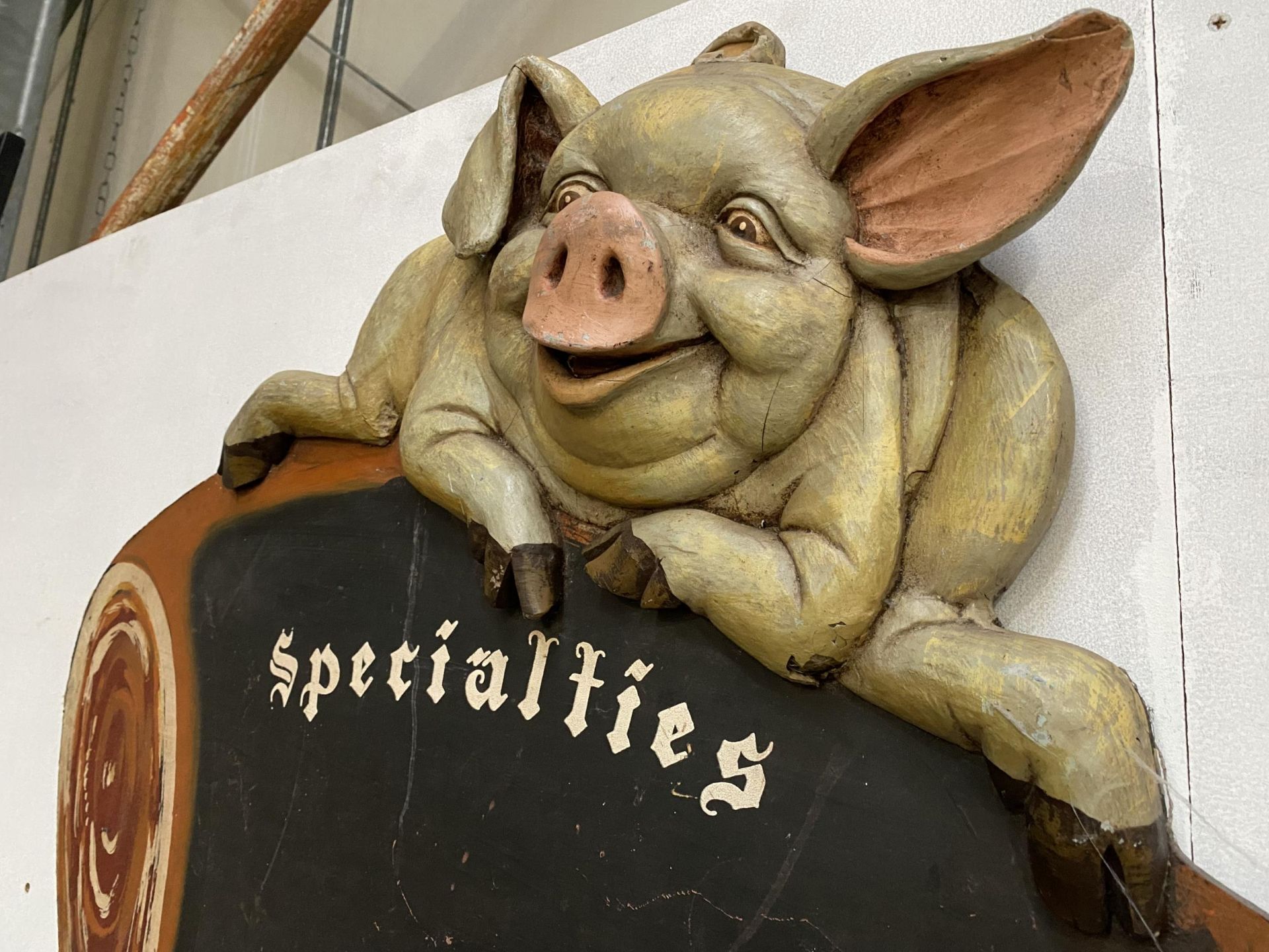 A RESTAURANT CHALK BOARD 'SPECIALITIES' DECORATED WITH SMILING PIG - Image 2 of 4
