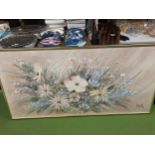 A LARGE FLORAL OIL ON CANVAS PAINTING SIGNED LEE REYNOLDS 153CM X 77CM