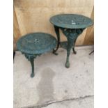 A VINTAGE CAST ALLOY BISTRO TABLE AND A FURTHER CAST ALLOY COFFEE TABLE