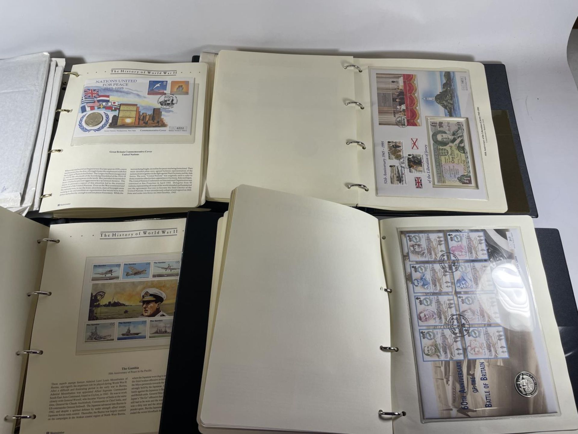 A FOUR VOLUME COLLECTION OF THE HISTORY OF WORLD WAR 11 , TO INCLUDE NUMEROUS STAMPS , 36 COINS - Image 3 of 4