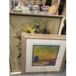 A LARGE FRAMED STILL LIFE OIL PAINTING OF SUNFLOWERS IN A VASE 69CM X 89CM PLUS A LIMITED EDITION