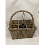 A VINTAGE SIX SECTION WICKER WINE CARRIER