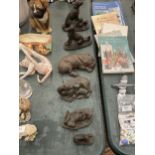 A COLLECTION OF FIVE DOG FIGURES PLUS A DEER AND FAUN
