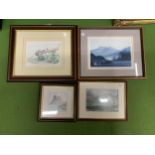 TWO FRAMED PRINTS OF CASTLES TOGETHER WITH A LIMITED EDITION PRINT OF THE BUILDER'S ARMS IN