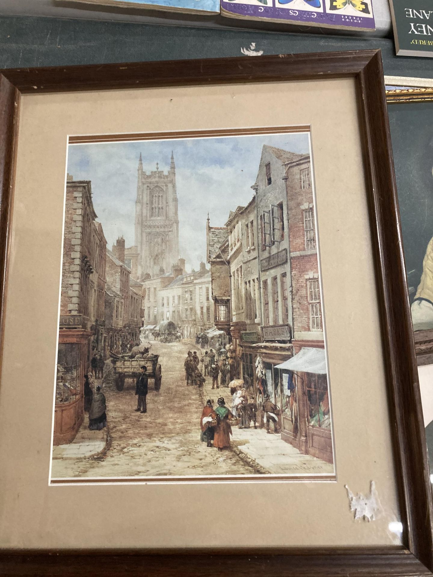 FIVE FRAMED PRINTS AND ONE OIL ON BOARD TO INCLUDE A STREET SCENE BY LOUISE RAYNER - Image 3 of 7