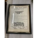 A 1930'S ORIGINAL IMPERIAL AIRWAYS FRAMED POSTER 18CM X 23CM