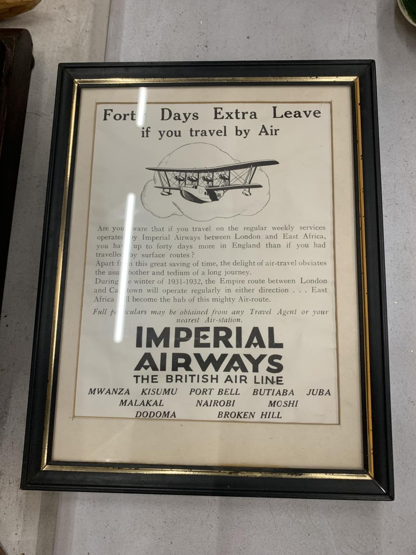 A 1930'S ORIGINAL IMPERIAL AIRWAYS FRAMED POSTER 18CM X 23CM