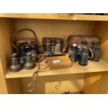 FIVE PAIRS OF VARIOUS BINOCULARS WITH CARRY CASES