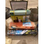 AN ASSORTMENT OF ITEMS TO INCLUDE A TILE CUTTER AND A WORK STAND ETC