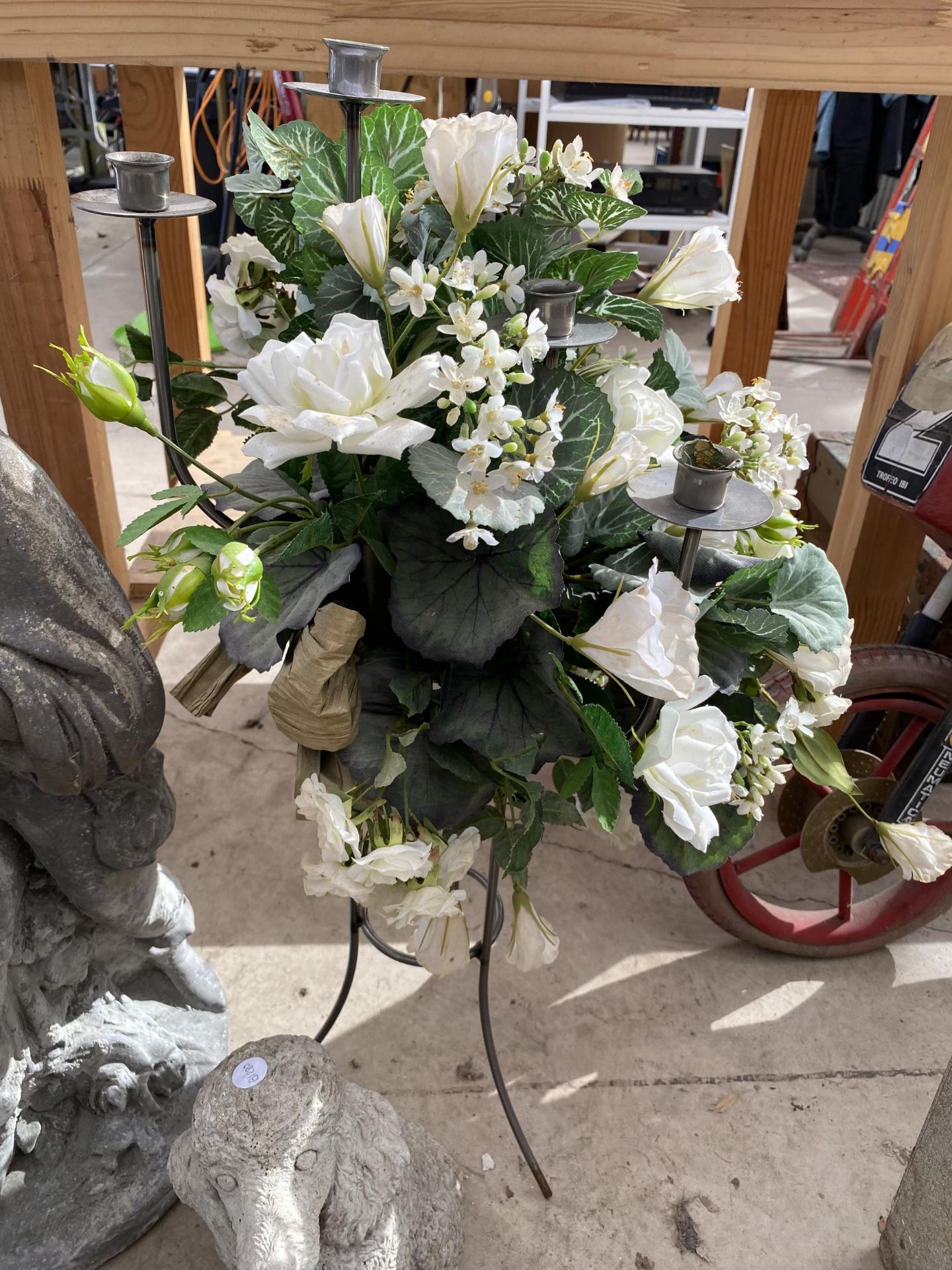 AN ASSORTMENT OF ITEMS TO INCLUDE A CANDLESTICK, A RECONSTITUTED STONE DOG AND A RECONSTITUED - Image 4 of 4