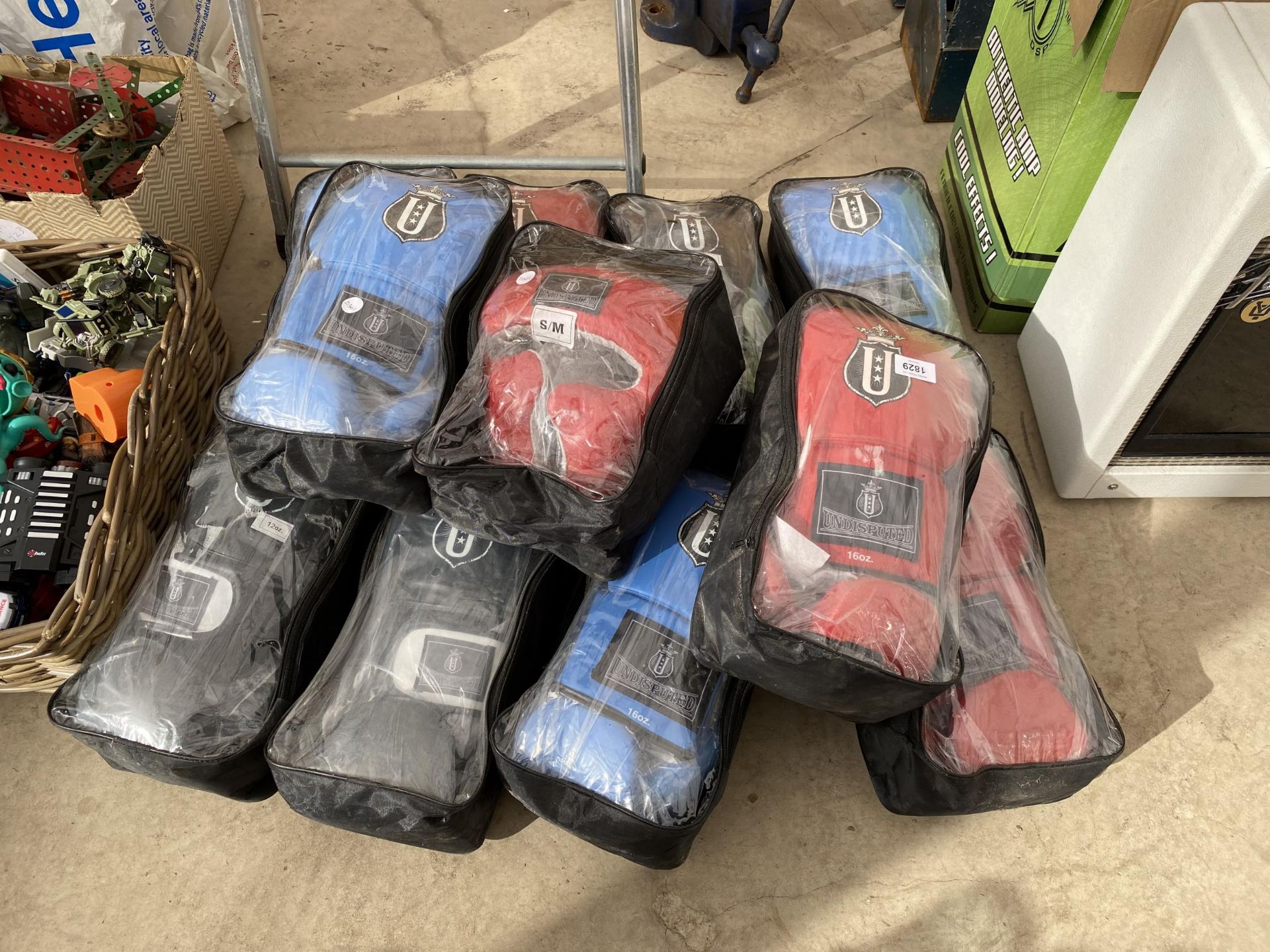 AN ASSORTMENT OF BOXING EQUIPMENT TO INCLUDE GLOVES AND HEAD GUARDS