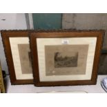 TWO VINTAGE MAHOGANY FRAMED PRINTS OF HUNTING SCENES 'EVERY DOG HAS HIS DAY' AND 'NOTICE TO QUIT'
