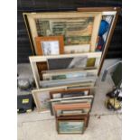 A LARGE ASSORTMENT OF FRAMED PRINTS AND PICTURES