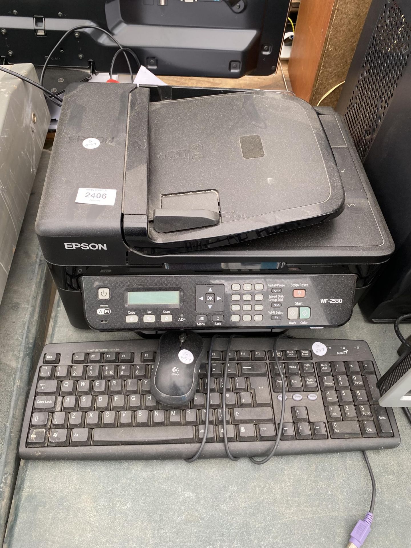 AN ASSORTMENT OF COMPUTER ITEMS TO INCLUDE A MONITOR, A TOWER AND A PRINTER ETC