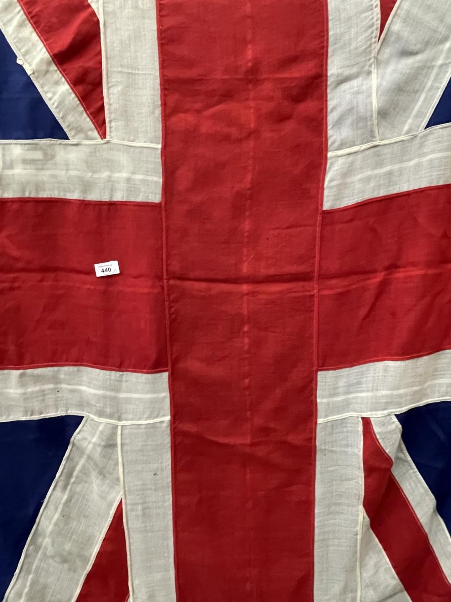A LARGE HESSIAN UNION JACK, 150 X 267CM AND A SMALLER EXAMPLE - Bild 2 aus 3