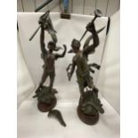 A PAIR OF VINGTAGE SPELTER CHERUB FIGURES, SIGNED (ONE WING A/F)