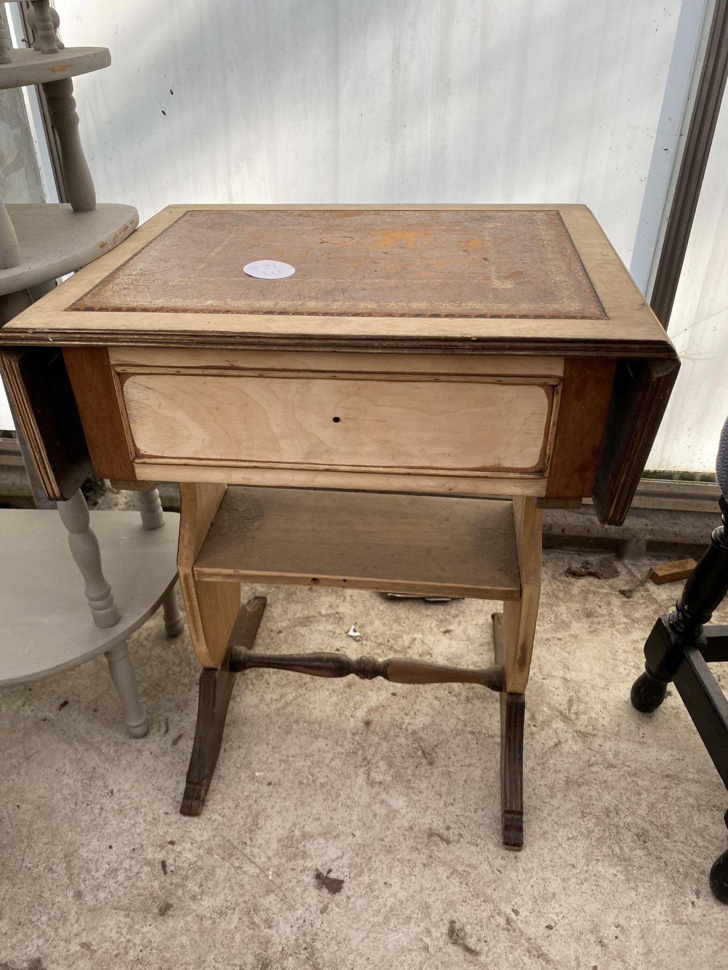 A MODERN TILED TOP KITCHEN RACK, TELEPHONE TABLE, LETTER RACK AND A SMALL DROP LEAF TABLE - Image 3 of 3