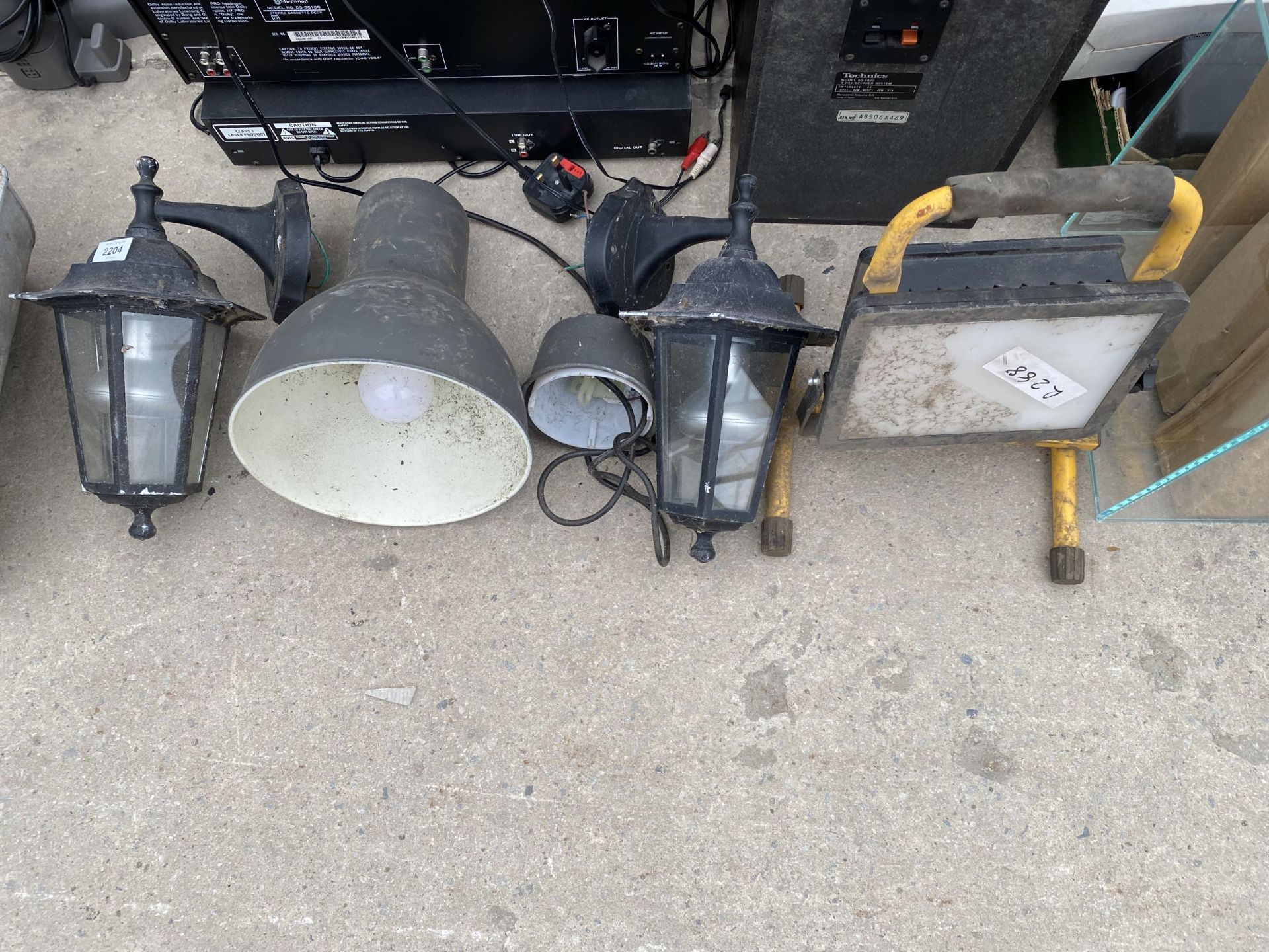 THREE VARIOUS LIGHT FITTINGS AND A WROK SPOTLIGHT