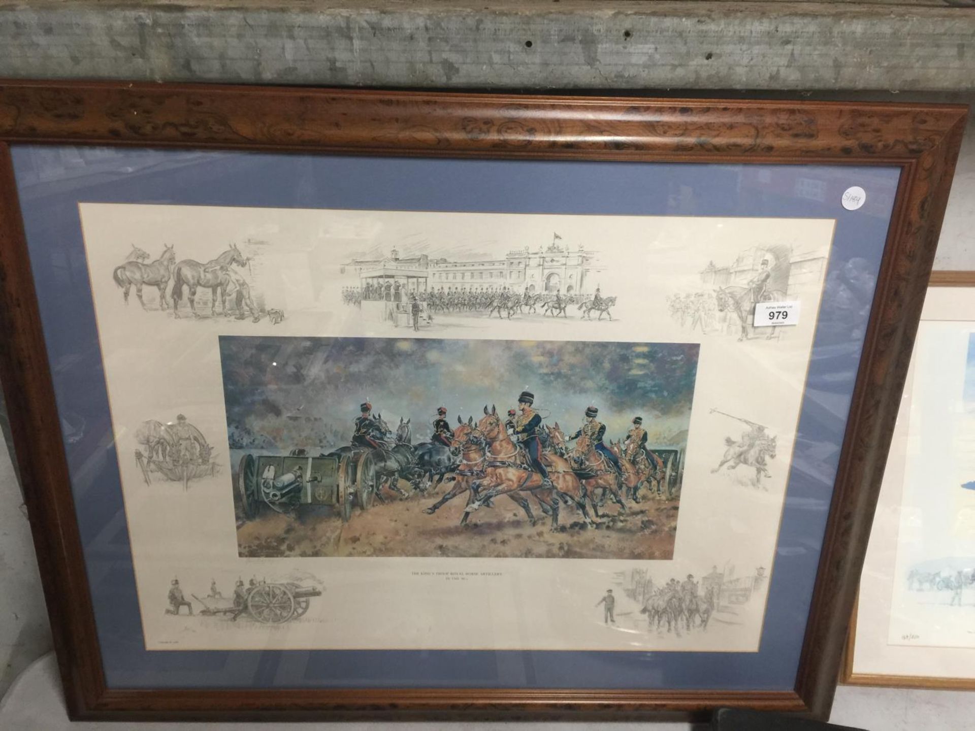 A LARGE FRAMED JOHN WONKLYN "THE KINGS TROOP ROYAL HORSE ARTILLARY SIGNED PRINT