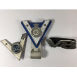 TWO VINTAGE VETERAN MOTOR CLUB BADGES 40 YEARS AND 52 YEARS AND A V8 LOGO