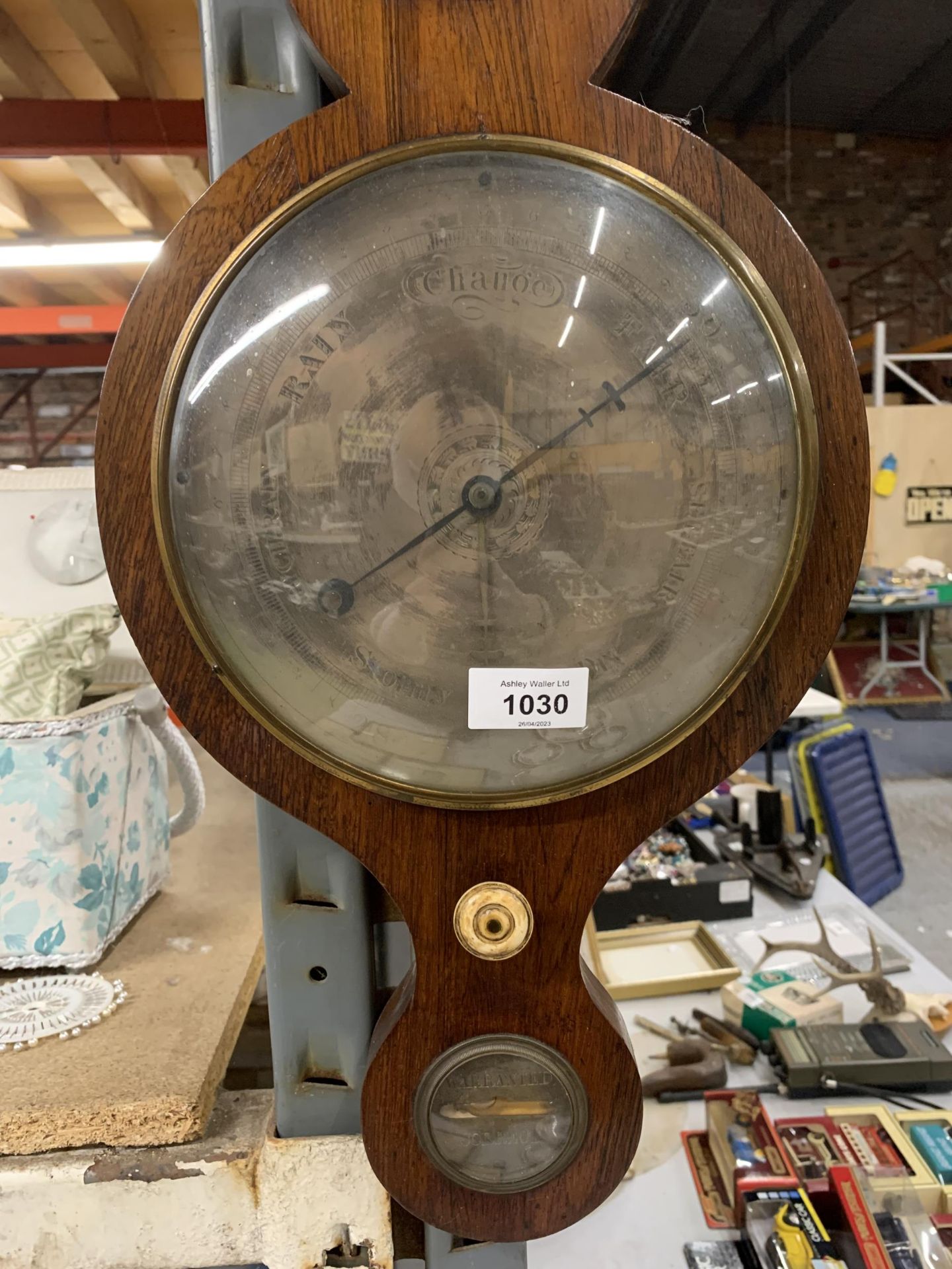 A VICTORIAN MAHOGANY BANJO BAROMETER WITH DOMBED GLASS BEZEL - Image 2 of 5