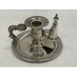 A GEORGE III SILVER CHAMBER STICK WITH CANDLE DETACHABLE SCONCE AND CANDLE SNUFFER, HALLMARKS