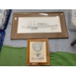 TWO FRAMED PRINTS TO INCLUDE A LIMITED EDITION GELDART BOAT EXAMPLE AND A HOT AIR BALLOON EXAMPLE