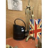 AN ASSORTMENT OF FIRE SIDE ITEMS TO INCLUDE A COAL BUCKET AND A COMPANION SET ETC